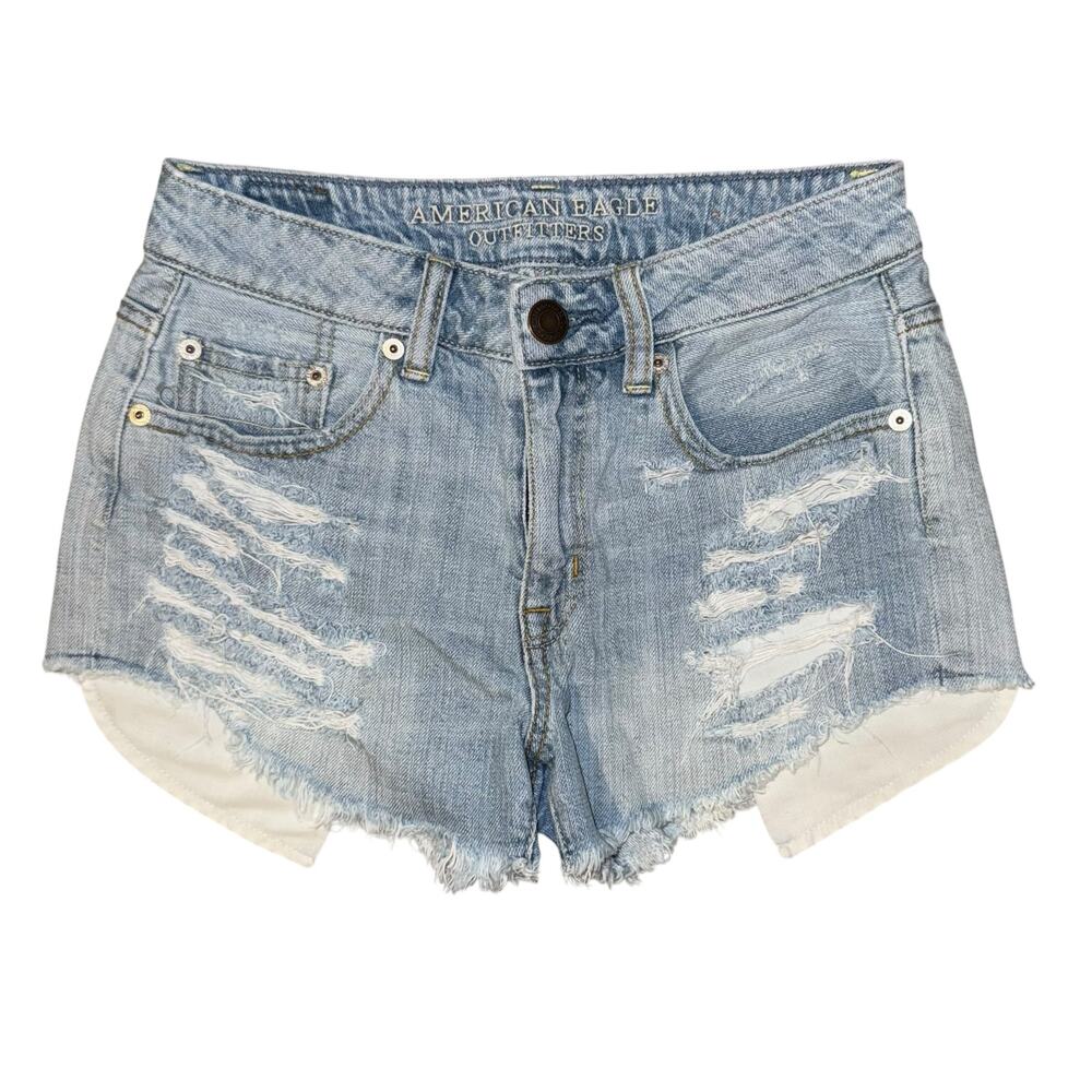 American Eagle Cut Off Jean Shorts High Rise Festival Size 0 Distressed Grunge